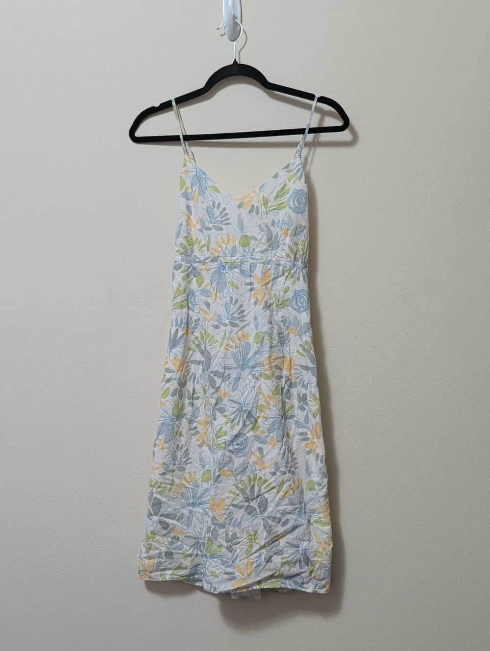 Old Navy White Floral Mini Dress with Blue and Yellow Print